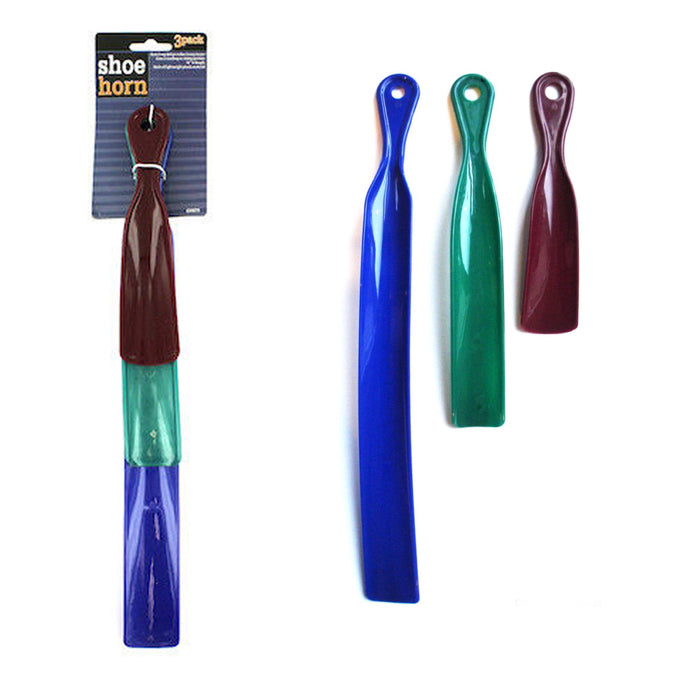 3 Pack Durable Plastic Long Handle Mens Shoe Horn Assorted Sizes 15" 10" 7" New