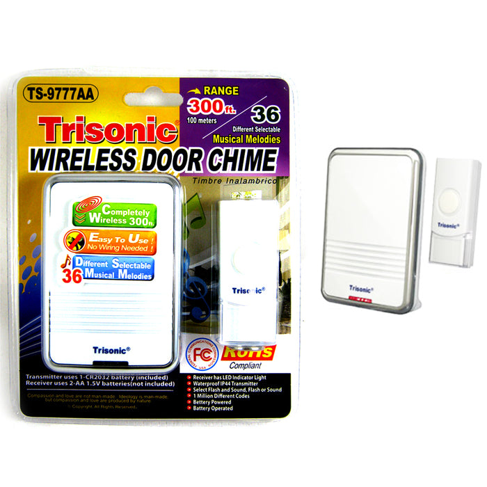 Wireless Door Bell Chime Battery Operated Powered 36 Musical Melodies LED Light