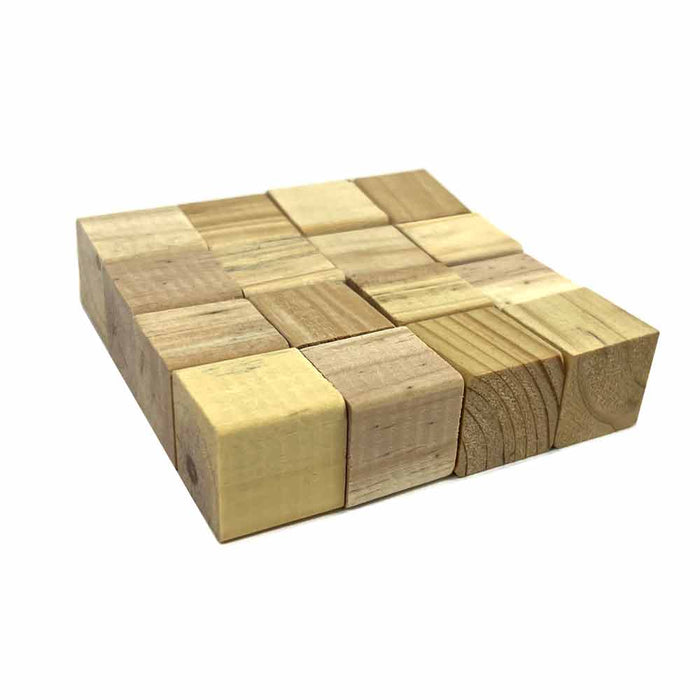 32 PC Natural Wooden Craft Blocks Unfinished Hardwood Square Wood Block 1" Cubes