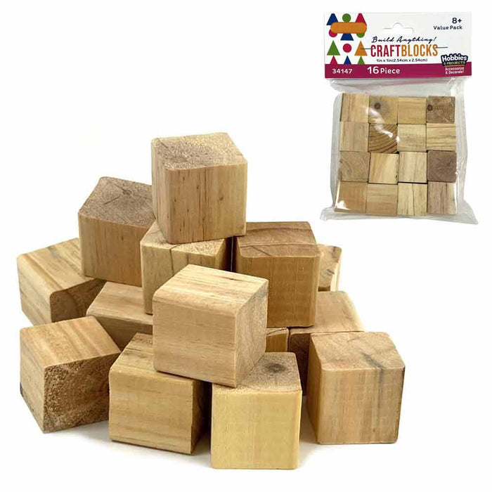 64 Pc Craft Blocks Unfinished Hardwood Natural Wooden Block 1" Cubes Arts Crafts