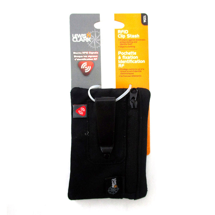 RFID Clip On Stash Pouch Wallet Travel Safe Security Id Holder Lewis N Clark BK