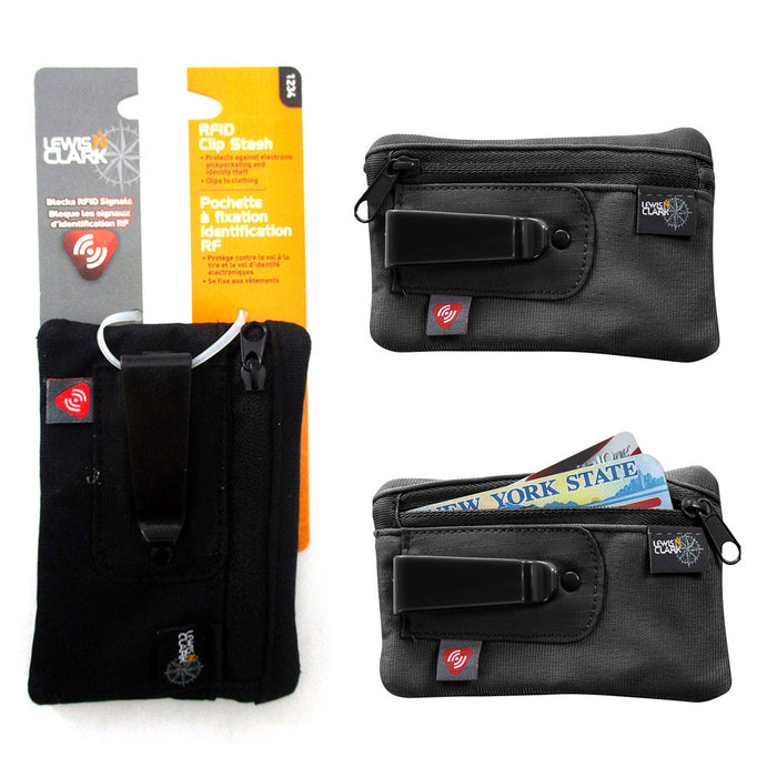 RFID Clip On Stash Pouch Wallet Travel Safe Security Id Holder Lewis N Clark BK