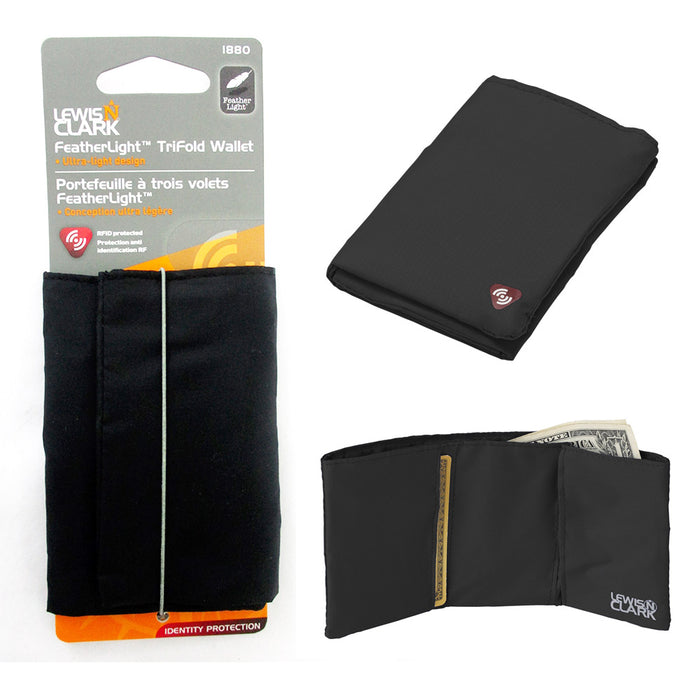 Lewis N Clark Featherlight RFID Trifold Wallet Credit Card Holder Slim Men Black