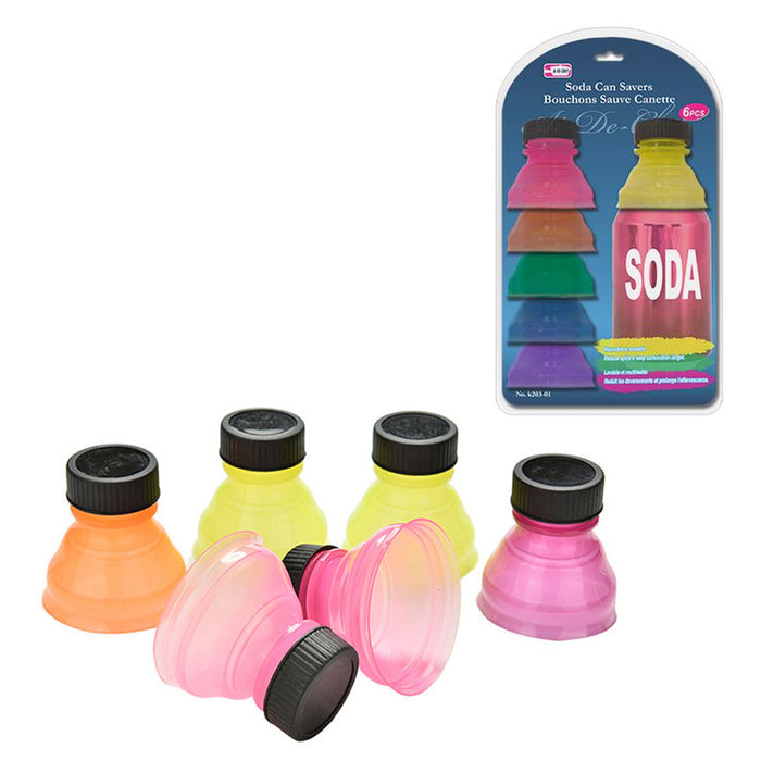 6 Pack Soda Can Savers Reusable Pop Drink Covers Lid Protector Spill Free Bottle