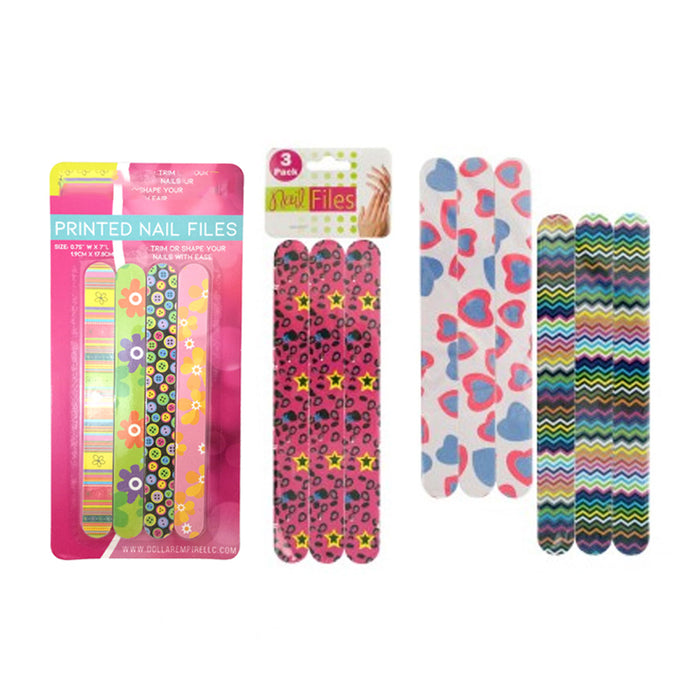 12 Double Sided Nail File Emery Board Manicure Pedicure Assorted Gift Set Design