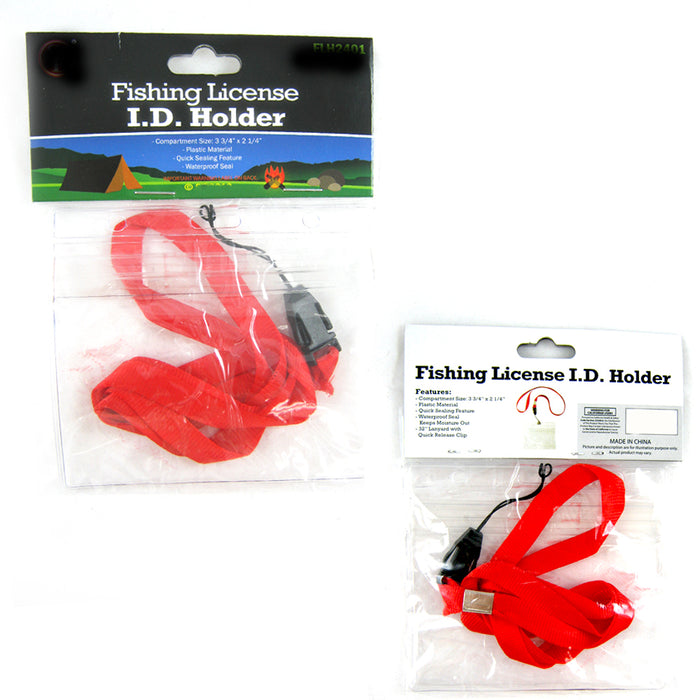 1 New Fishing License Id Holder Plastic Card Badge 32" Lanyard Quick Release New