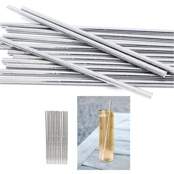 288 Kikkerland Paper Straws Metallic Silver Design Drink Biodegradable Party Box
