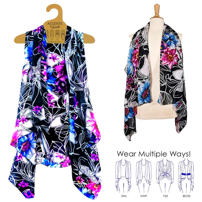 Womens Sleeveless Draped Open Front Cardigan Vest Loose Long Kimono Shawl Blouse