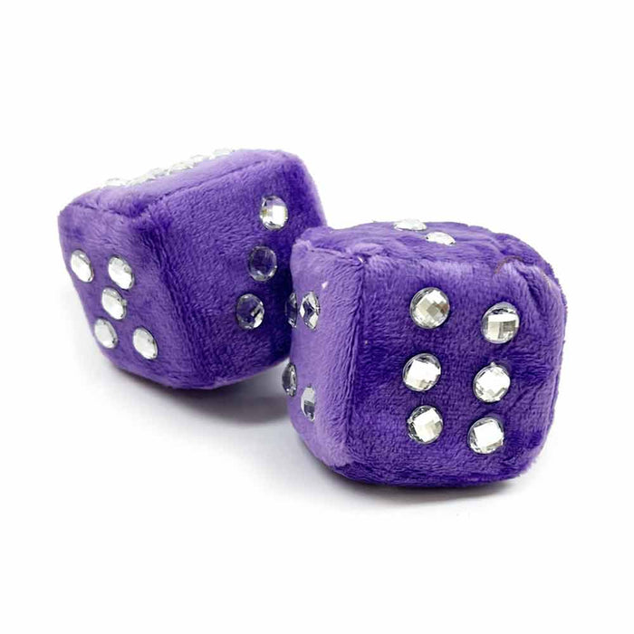1 Pair Fuzzy Dice Car Decoration Retro Mirror Hanging Plush Dice Shiny Dots