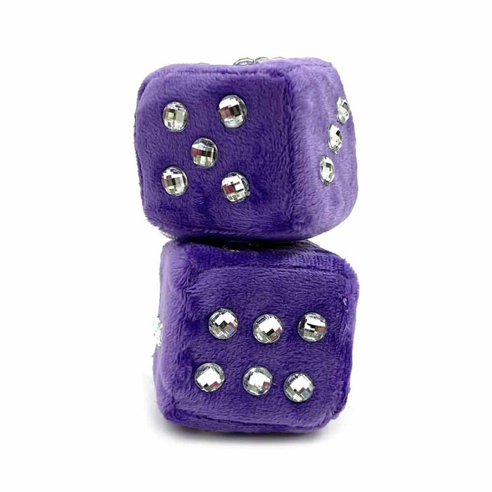 1 Pair Fuzzy Dice Car Decoration Retro Mirror Hanging Plush Dice Shiny Dots