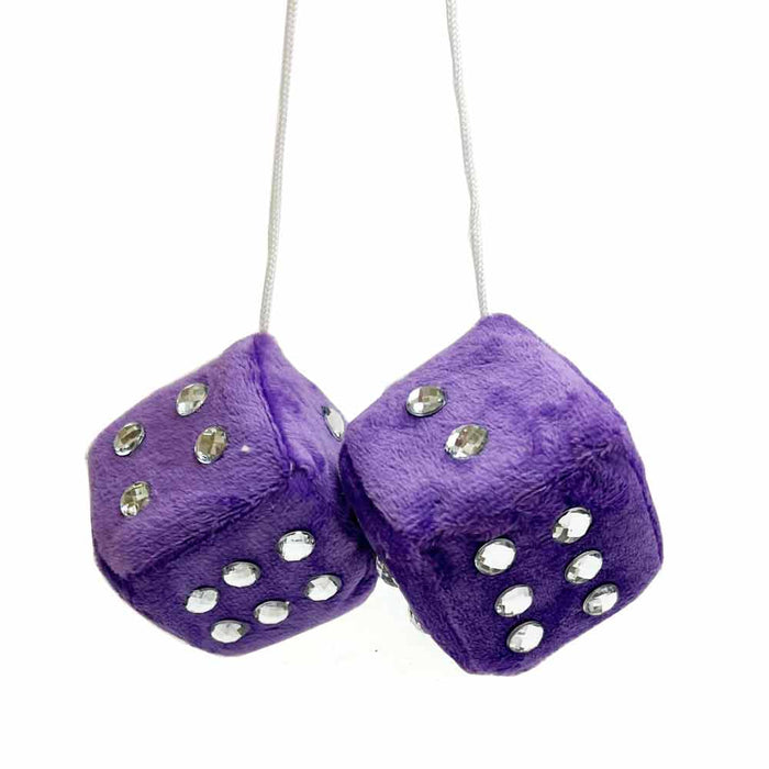 1 Pair Fuzzy Dice Car Decoration Retro Mirror Hanging Plush Dice Shiny Dots