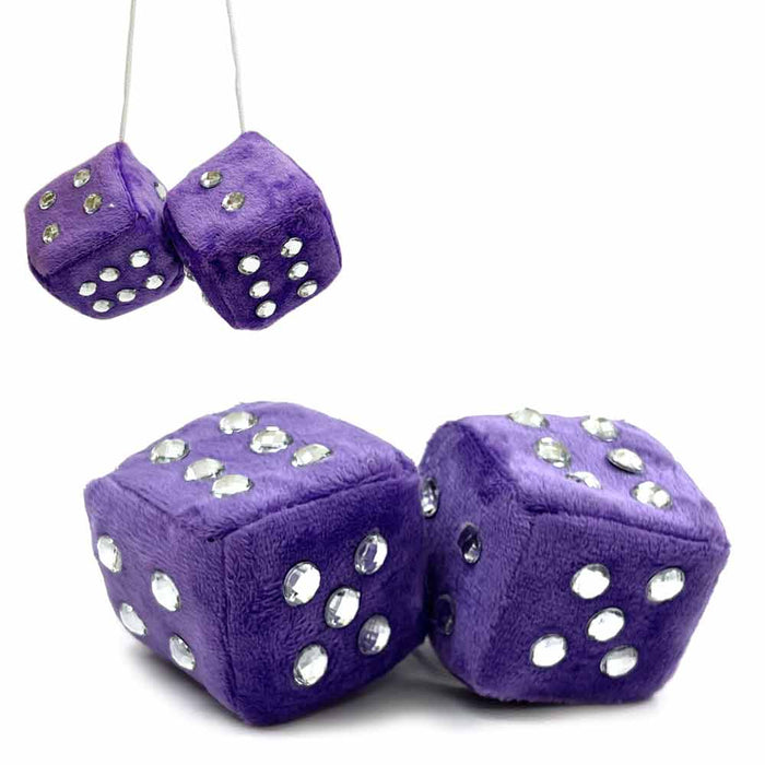 1 Pair Fuzzy Dice Car Decoration Retro Mirror Hanging Plush Dice Shiny Dots