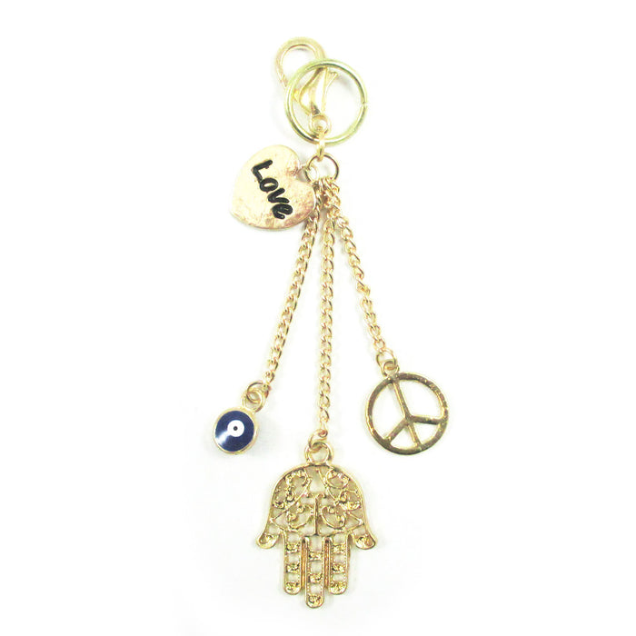 1 Gold Plated Hamsa Purse Charm Evil Eye Lucky Hand Peace Keychain Accessory !