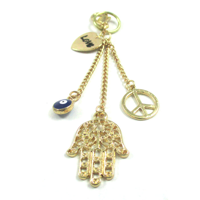 1 Gold Plated Hamsa Purse Charm Evil Eye Lucky Hand Peace Keychain Accessory !