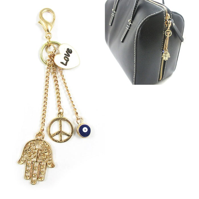 1 Gold Plated Hamsa Purse Charm Evil Eye Lucky Hand Peace Keychain Accessory !