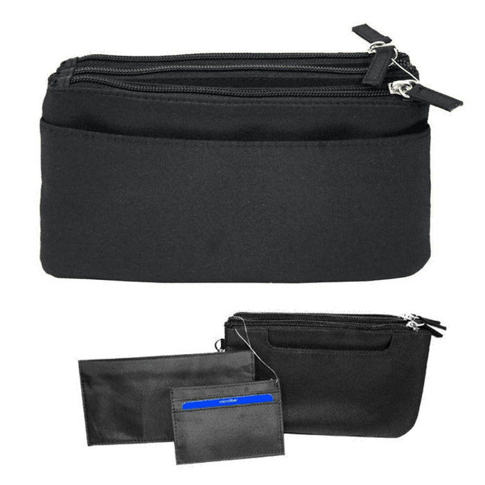 New Purse Bag Organizer Insert Zippered Tote Multi Pocket Check Card Holder Tidy