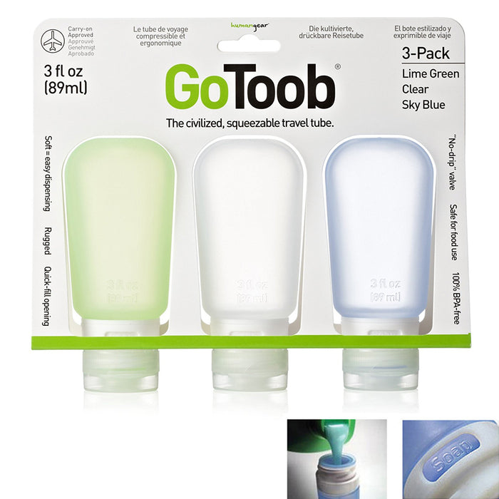 3 Travel Silicone Container 3oz Squeeze Leak Proof Bottle Tubes TSA Cosmetic Kit