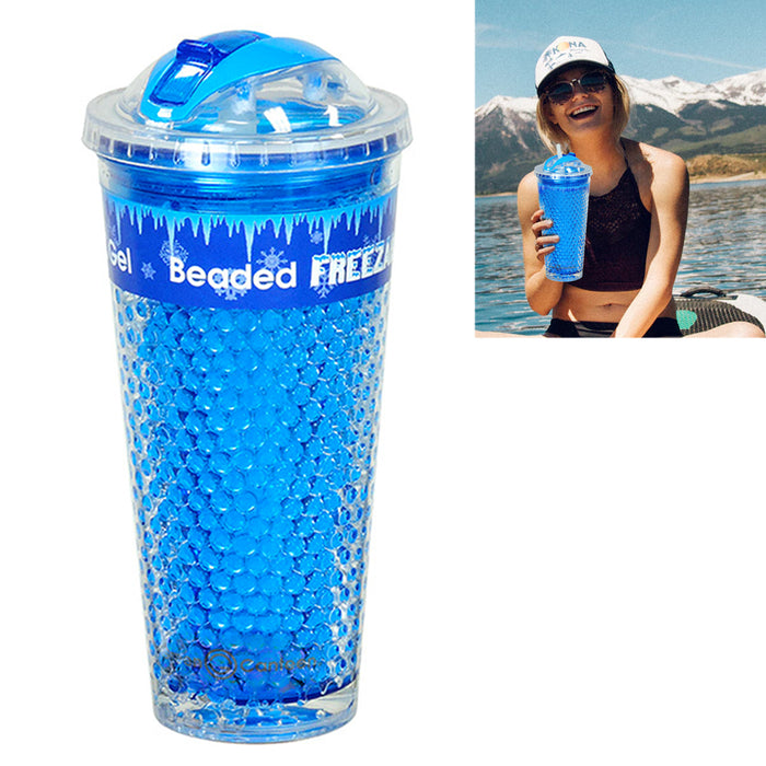 20oz Double Wall Freezer Gel Bottle Tumbler Cup w/ Lid & Foldable Straw BPA Free