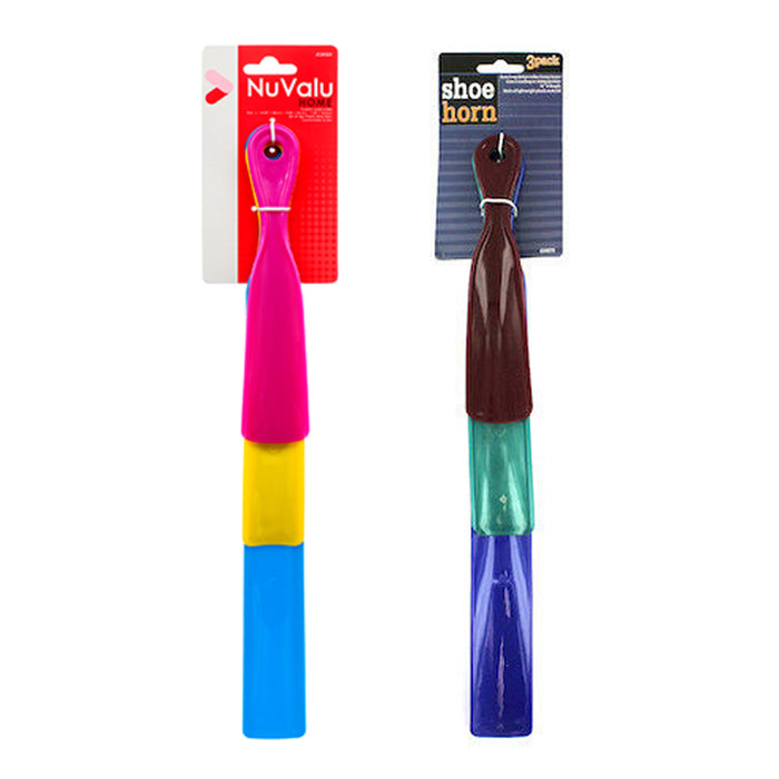 3 Pack Durable Plastic Long Handle Mens Shoe Horn Assorted Sizes 15" 10" 7" New