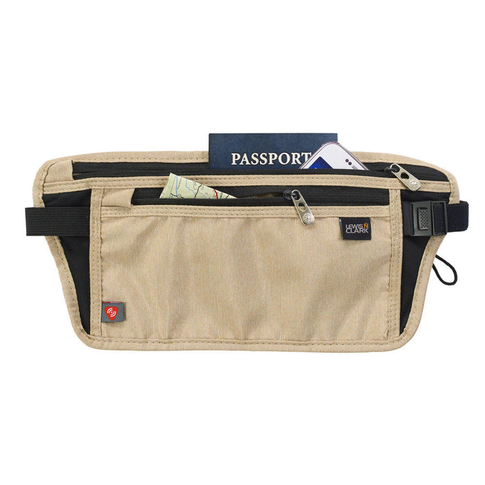 Lewis N Clark RFID Blocking Waist Stash Money Belt Passport Id Holder Travel Tan