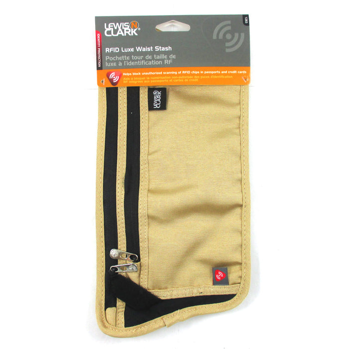 Lewis N Clark RFID Blocking Waist Stash Money Belt Passport Id Holder Travel Tan