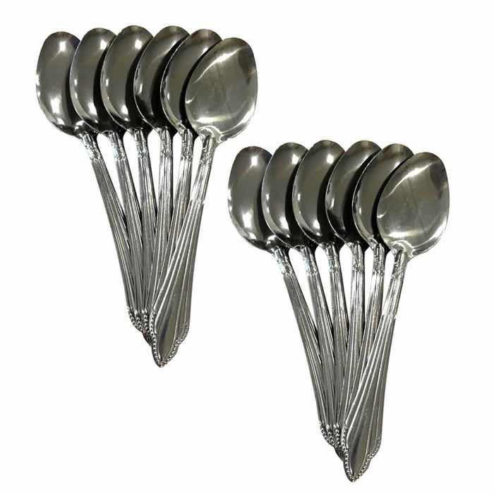 12 PC Dinner Spoons Set Food Grade Stainless Steel Spoon Silverware Home Kitchen