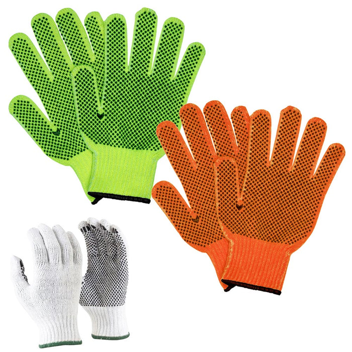 6 Pairs Knit Black Dotted Work Safety Gloves Grip PVC Construction Gardening