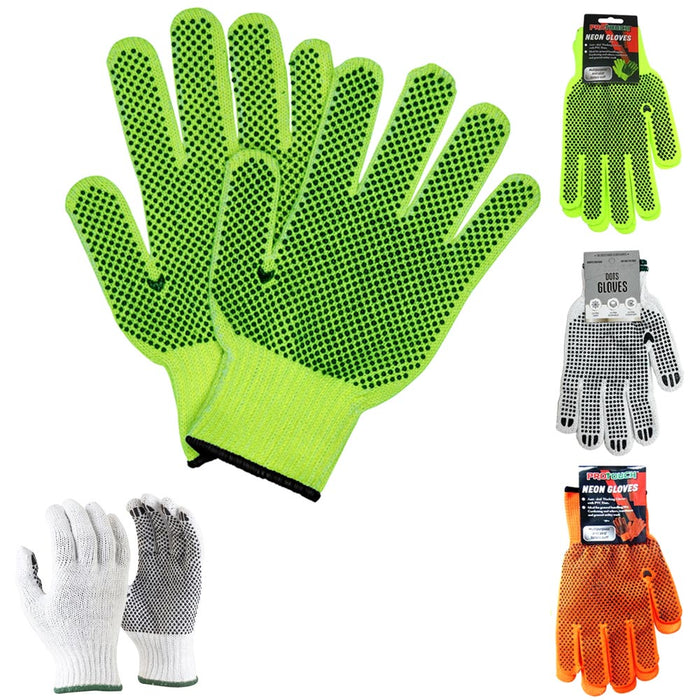 4 Pairs Safety Protection Work Gloves Black Dotted Grip Gardening Construction