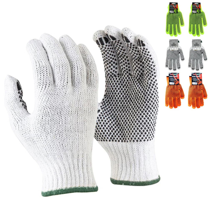 6 Pairs Knit Black Dotted Work Safety Gloves Grip PVC Construction Gardening