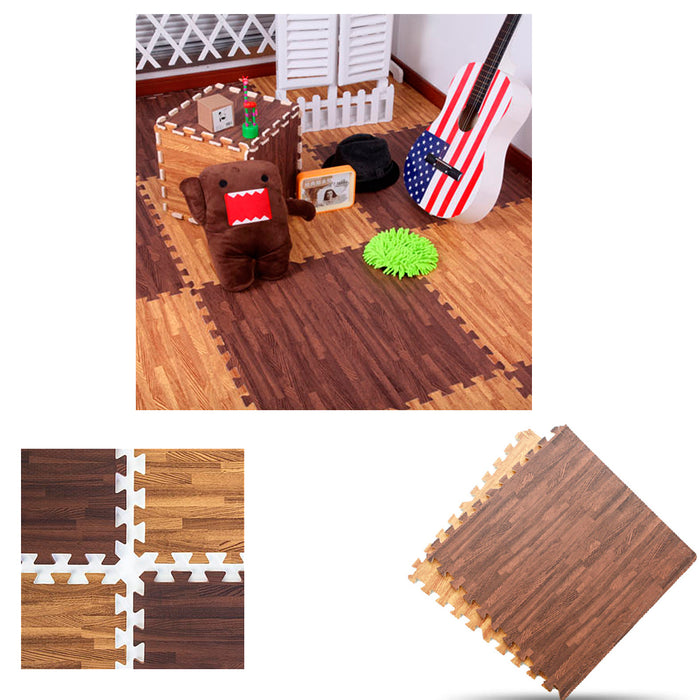 32 Sq Ft Dark Wood Interlocking Floor Mats EVA Foam Premium Gym Puzzle Mat Tile