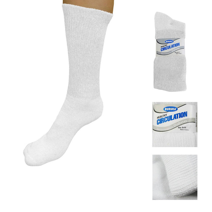 6 Pairs Diabetic Crew Circulatory Socks Health Support Mens Loose Fit Sz 9-11 !