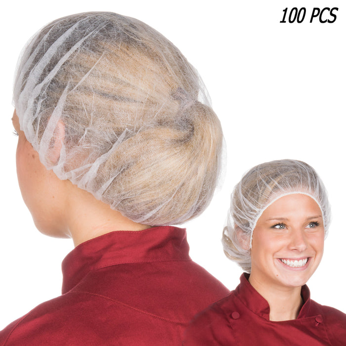 100 Pcs Disposable Hair Net White Bouffant Caps 21" Non Woven Head Cover Medical