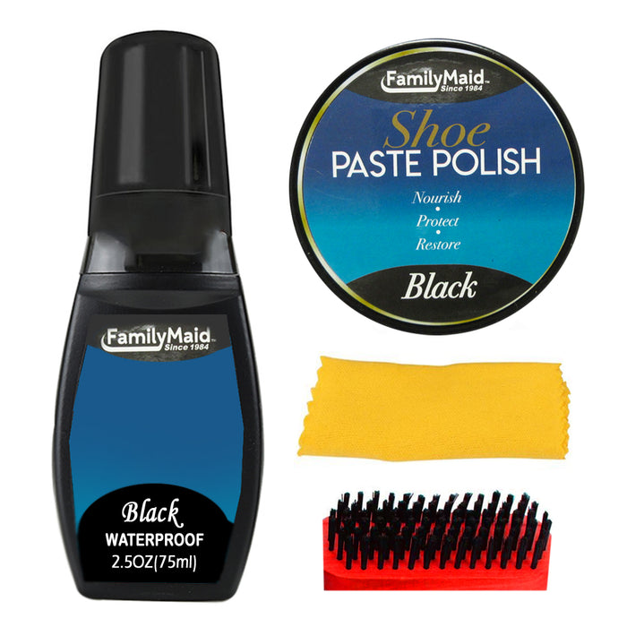 4PC Complete Leather Care Shoe Polish Boot Travel Kit Black Shine Clean Tool Set
