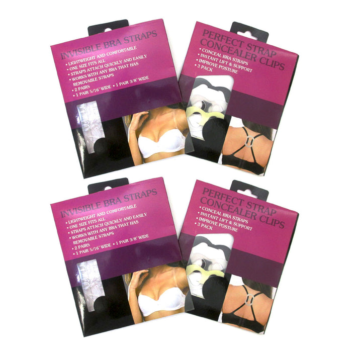 4 Pair Clear Invisible Bra Straps 6 Cleavage Control Holder Clips Conceal Adjust