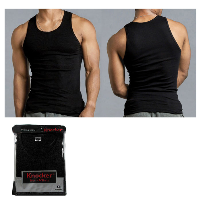 9PC Men Ribbed Tank Top A-Shirt 100% Cotton Undershirt Workout Gym Black 3XL