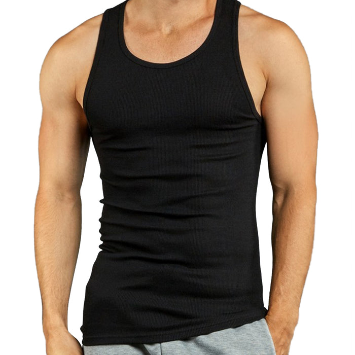 9PC Men Ribbed Tank Top A-Shirt 100% Cotton Undershirt Workout Gym Black 3XL