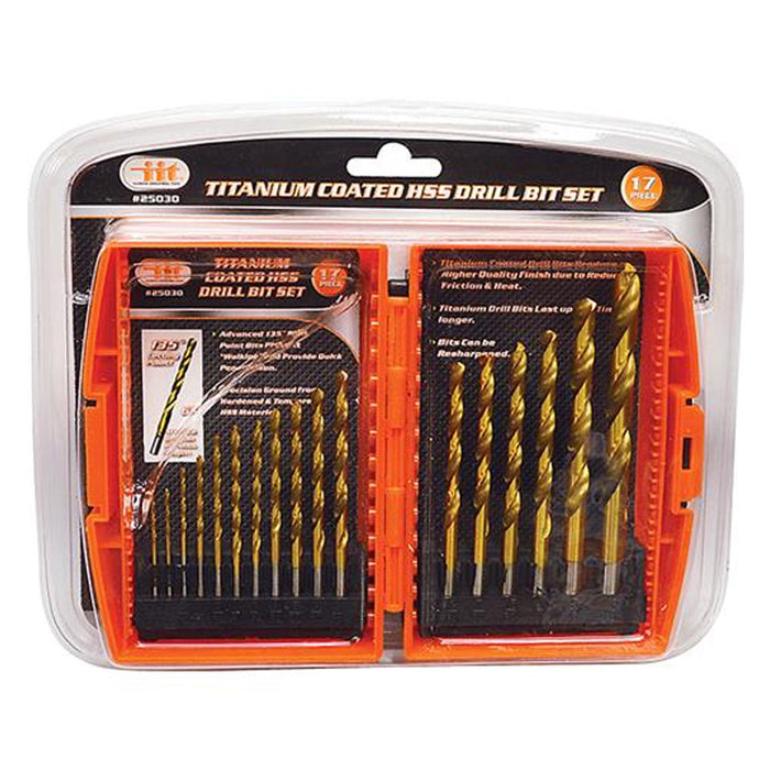 17 PC Drill Bit Set Premium Titanium Steel Wood Plastic Storage Case Bits Kit