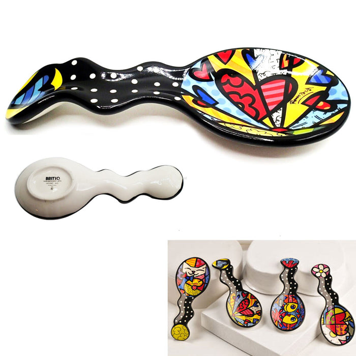 New Romero Britto Spoon Rest Cat Heart Fish Apple Art Spoonrest Kitchen Decor !!