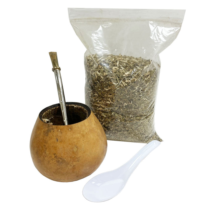 4 Pc Argentina Yerba Mate Tea Gourd Cup Straw Bombilla 6oz Leaf Bag Kit Gift Set