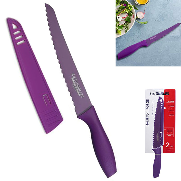 Wavy Serrated Bread Slicer Knife 8-Inch Long Blade w Sheath Cover Cutlery Purple