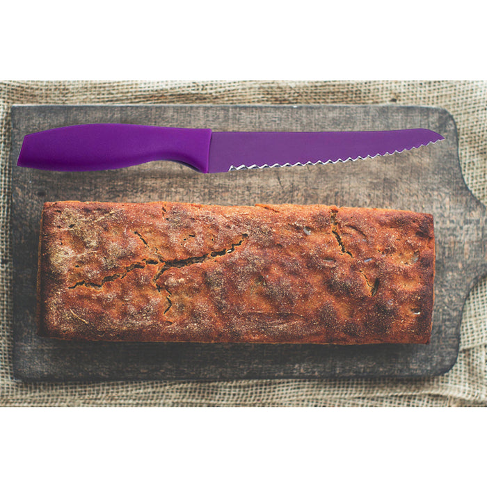 Wavy Serrated Bread Slicer Knife 8-Inch Long Blade w Sheath Cover Cutlery Purple