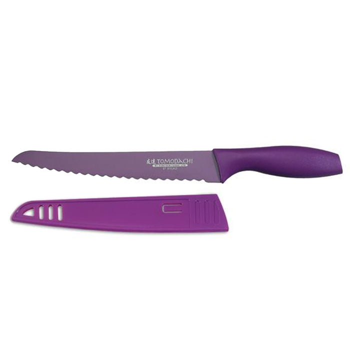 Wavy Serrated Bread Slicer Knife 8-Inch Long Blade w Sheath Cover Cutlery Purple