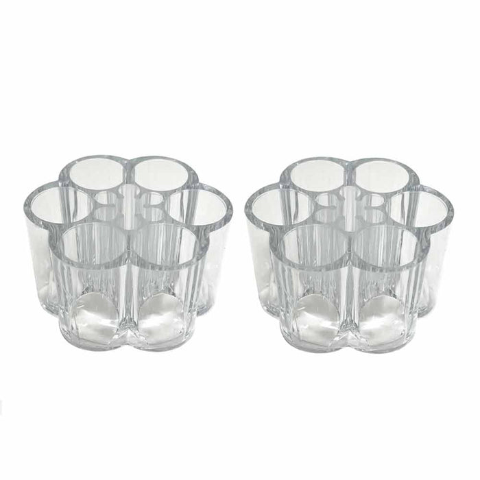 2 PC Cosmetic Holder Organizer Acrylic Makeup Stand Vanity Flower Shape 12 Slots