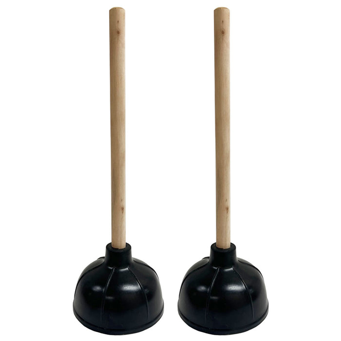 2 Pk Toilet Plunger Rubber 17" Wooden Handle Cleaning Drain Bathroom Heavy Duty