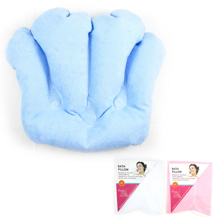 3 Inflatable Bath Tub Pillow Shell Shape Neck Cushion Terrycloth Vinyl Suction !