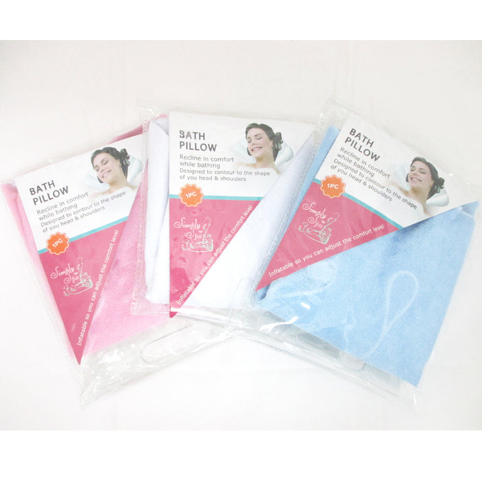 3 Inflatable Bath Tub Pillow Shell Shape Neck Cushion Terrycloth Vinyl Suction !