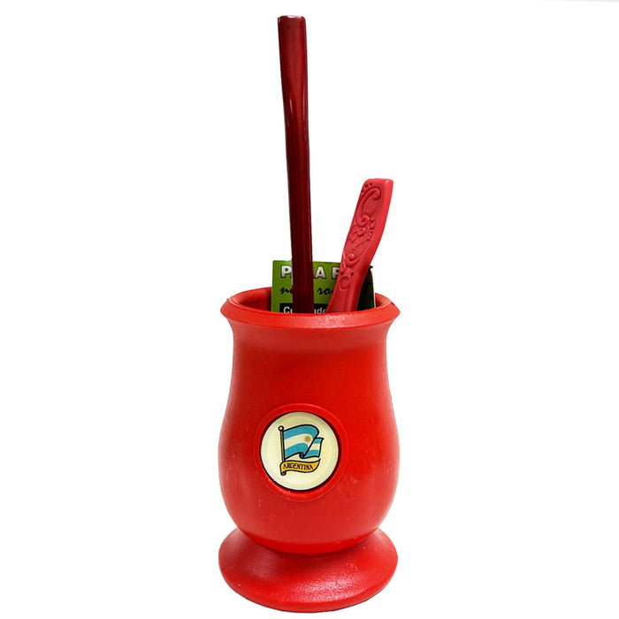 Argentina Innovative Mate Gourd with Spoon Cup Straw Bombilla Set Self Clean Red