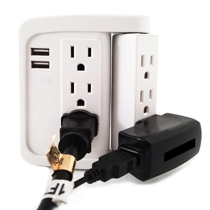 6 Outlet Wall Tap Adapter 3 Swivel AC Sockets 2 USB Charging Ports Surge Protect