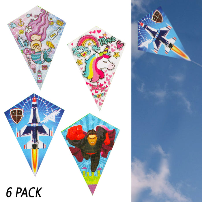 6 Pack Diamond Kite Easy Flyer Kids Outdoor Games Fun Beach Park Fly Plastic Toy