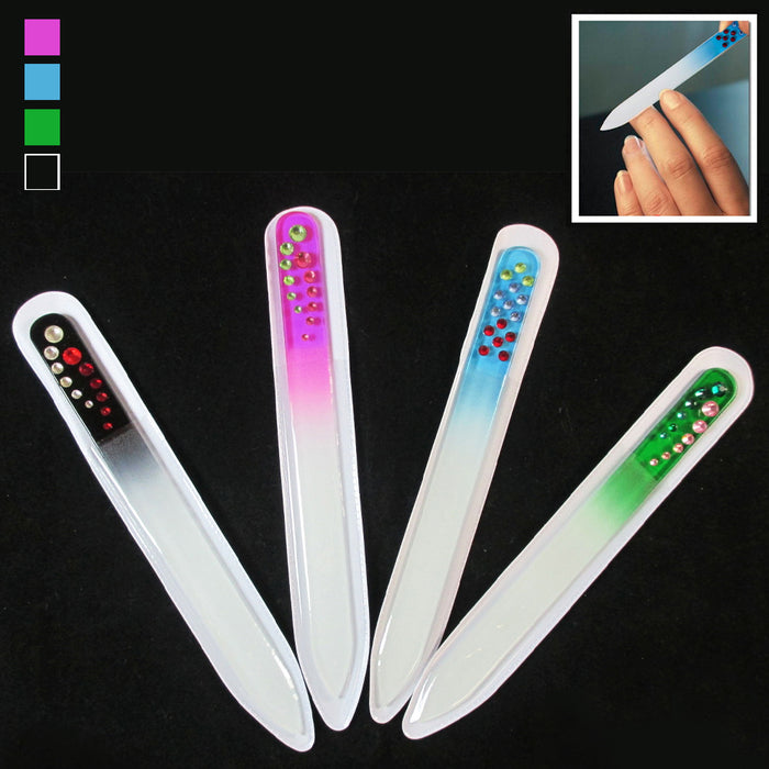 5X Etched Crystal Glass Manicure Nail File Art Set Design Fingernail Buffer Tool